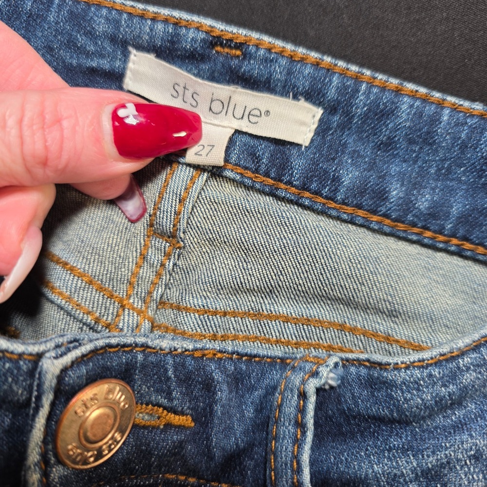 STS Blue Women Medium Wash Skinny Jeans Distressed Size 27 Mid Rise‎ Denim* - Picture 3 of 8
